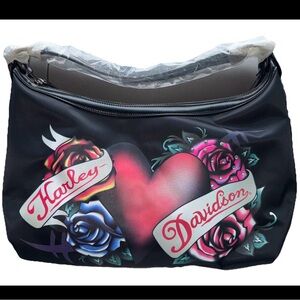 Harley-Davidson Black Bag with Heart and Roses Design